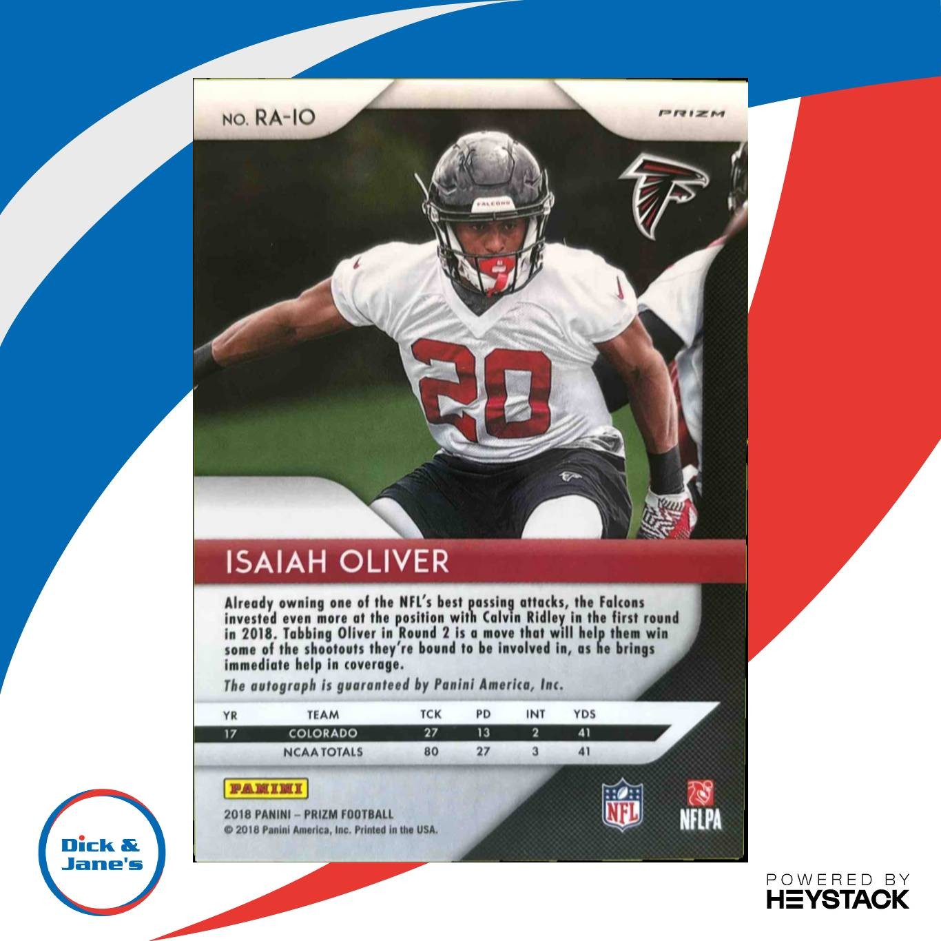 2018 Panini Prizm Isaiah Oliver Rookie Auto Neon Green Pulsar RC Atlanta Falcons - Sports Cards