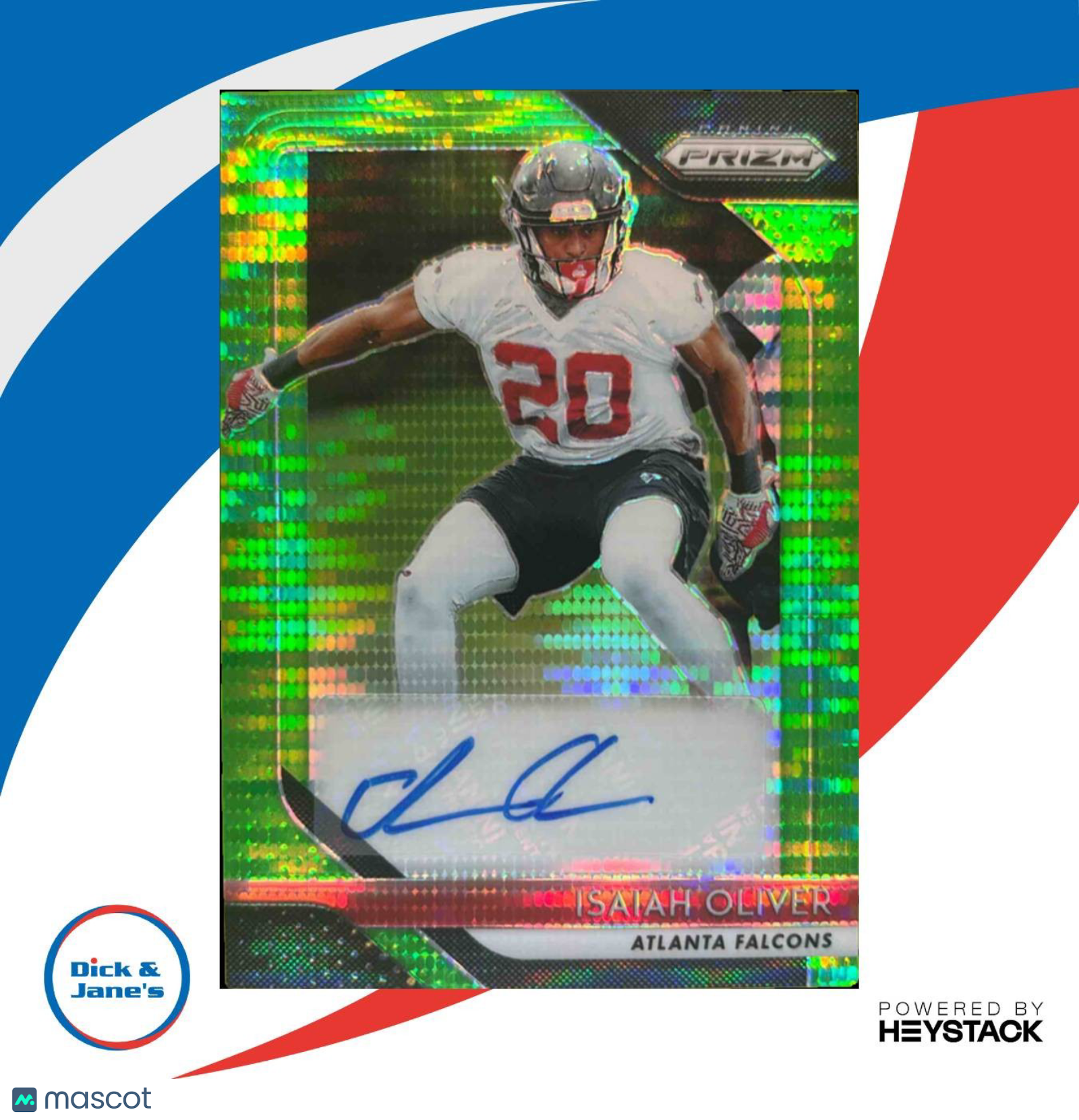 2018 Panini Prizm Isaiah Oliver Rookie Auto Neon Green Pulsar RC Atlanta Falcons - Sports Cards