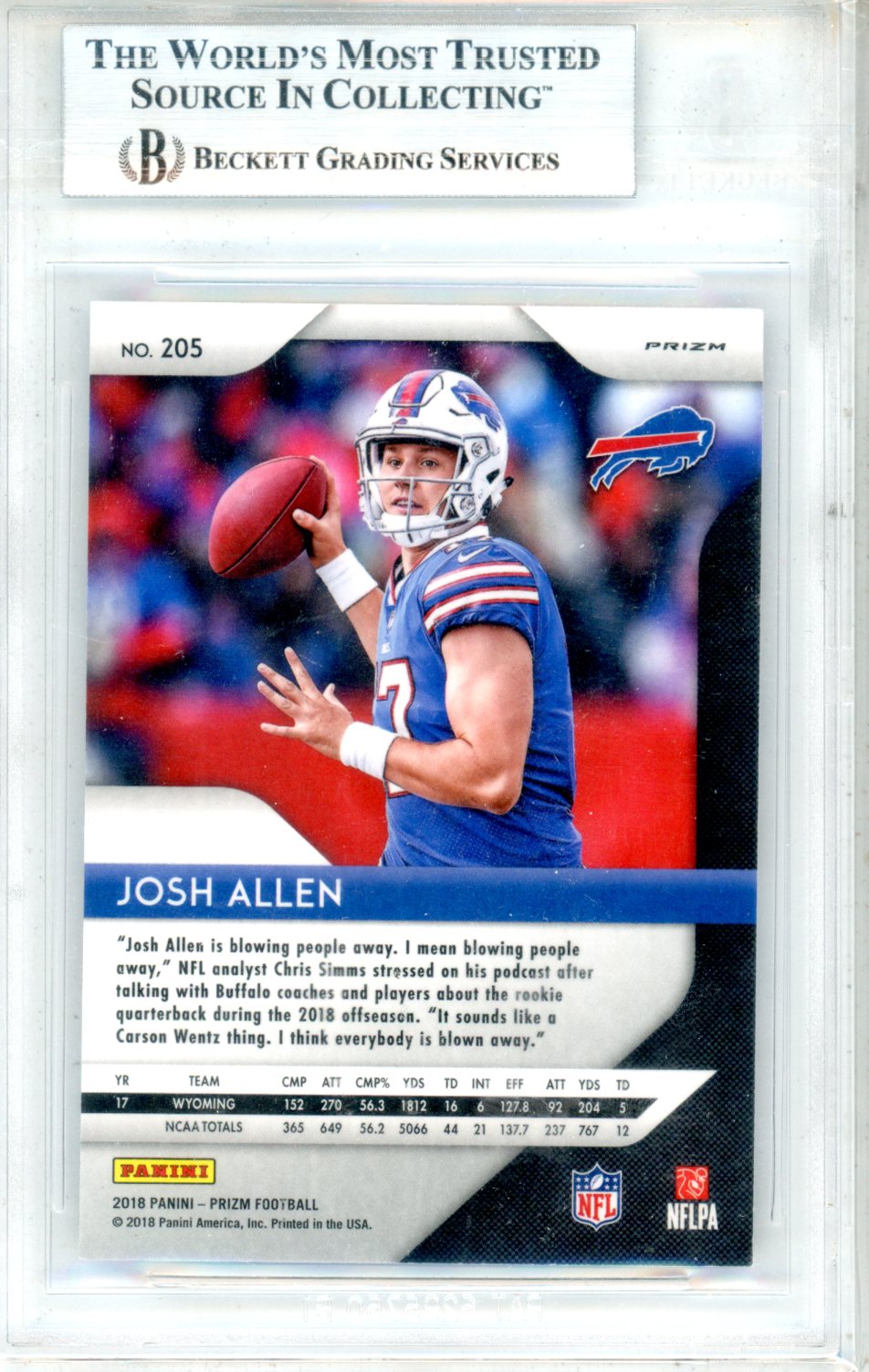 2018 Panini Prizm Josh Allen Rookie #205 BGS 9 MINT Buffalo Bills - Graded Sports Cards