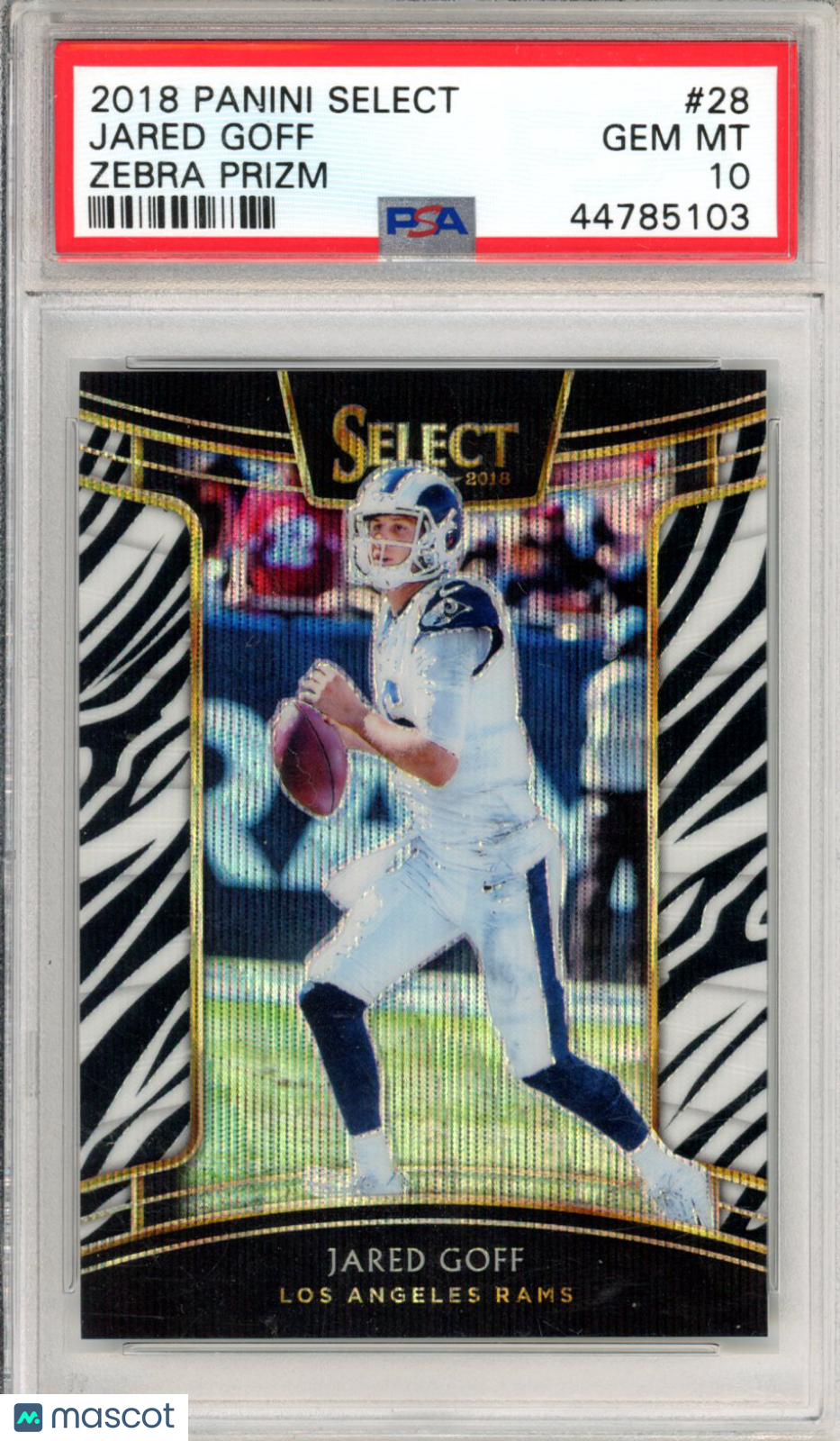 2018 Panini Select Jared Goff Zebra Prizm Short Print PSA 10 Los Angeles Rams - Graded Sports Cards