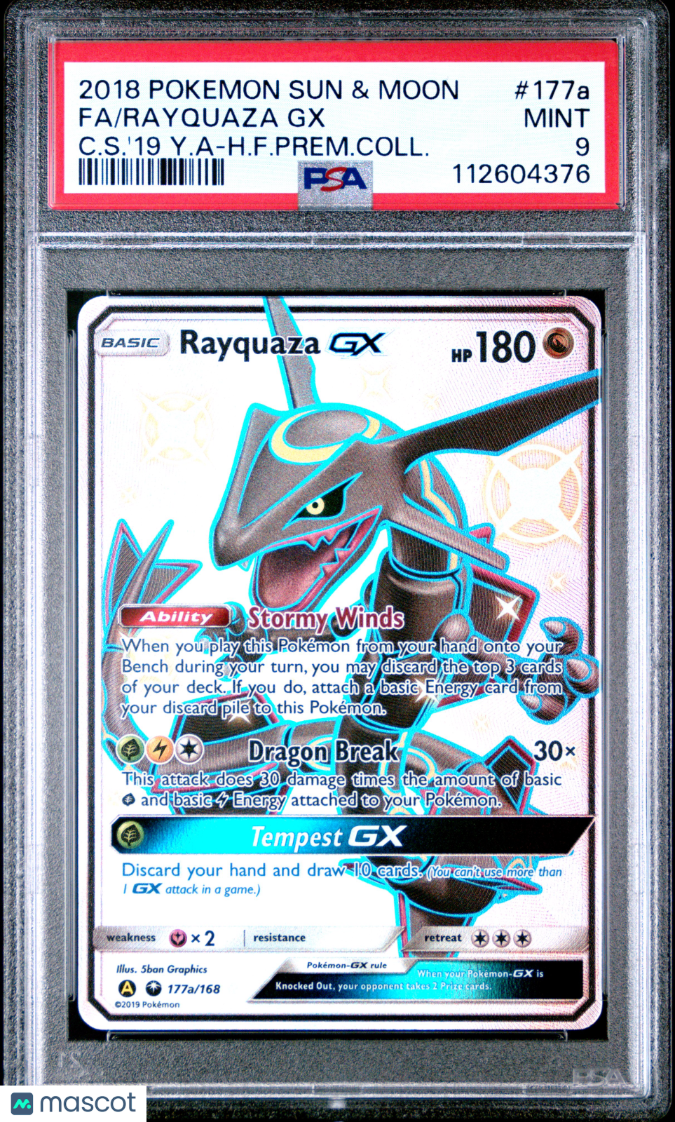 2018 Pokemon SM Celestial Storm Rayquaza GX #177a FA Prem. Coll. PSA 9 MINT - Graded TCG/CCG