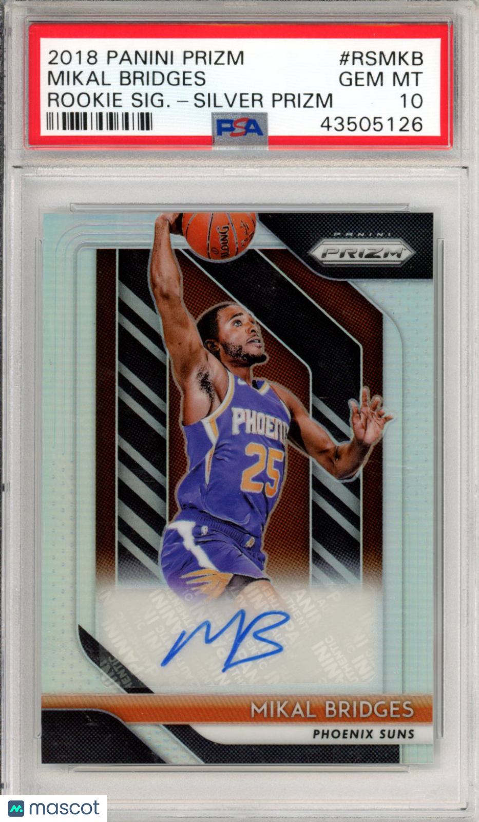 2018 Prizm Rookie Signatures Mikal Bridges Silver Auto PSA 10 Phoenix Suns Graded Sports Cards