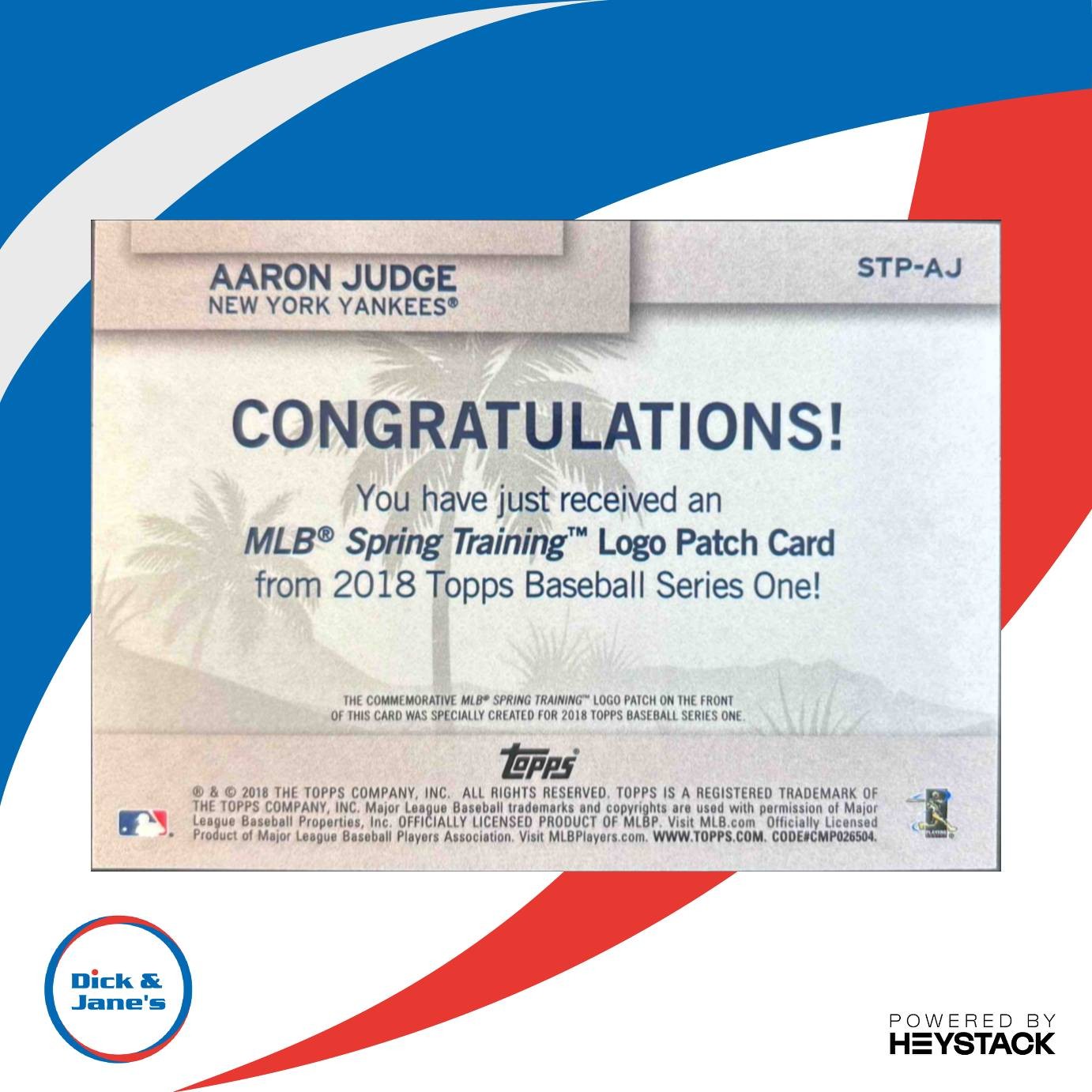 2018 Topps Aaron Judge MLB Spring Training Logo Manufacture Patch Relics Yankees - Sports Cards