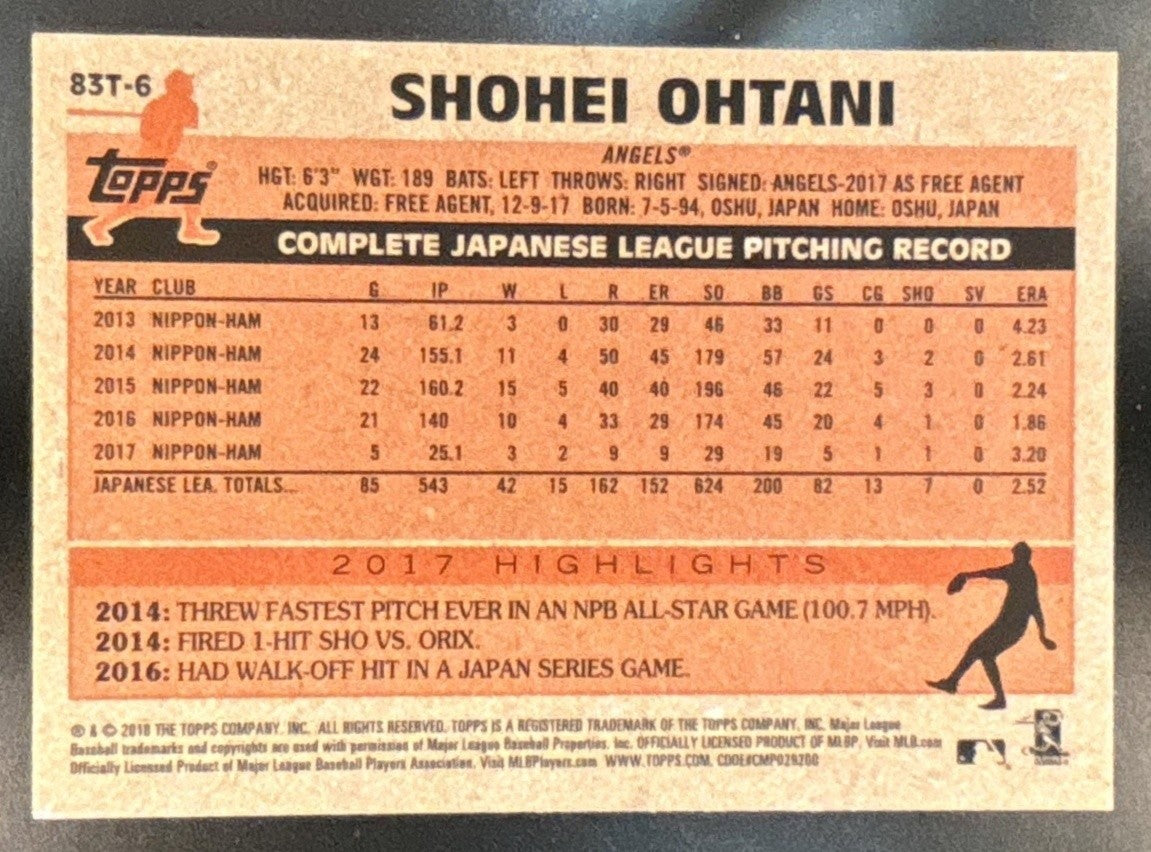 2018 Topps Chrome Shohei Ohtani 1983 Refractor #83T-6 RC Los Angeles Angels - Sports Cards