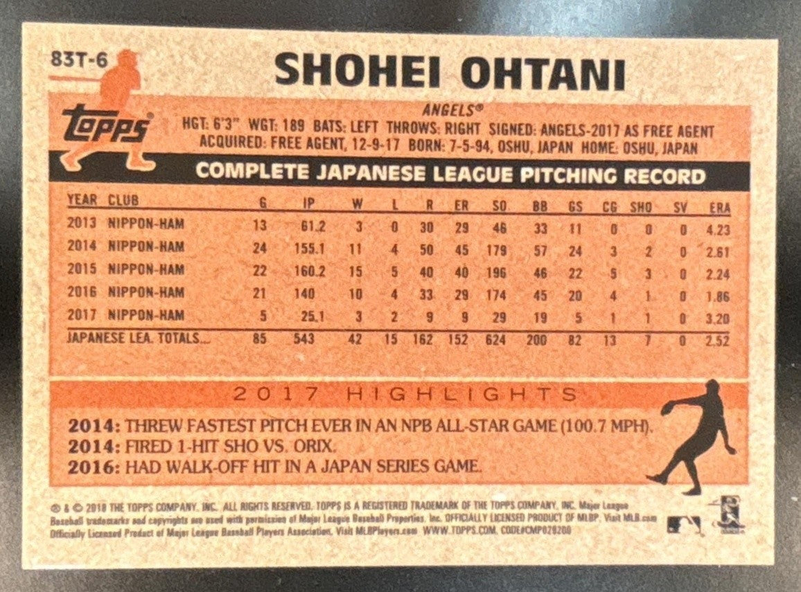 2018 Topps Chrome Shohei Ohtani 1983 Refractor 83T-6 RC Los Angeles Angels - Sports Cards