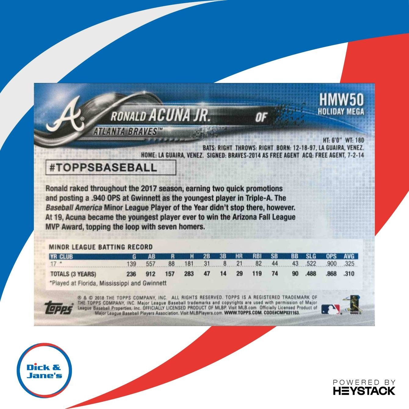 2018 Topps Holiday Ronald Acuna Jr. #HMW50 RC Atlanta Braves - Sports Cards