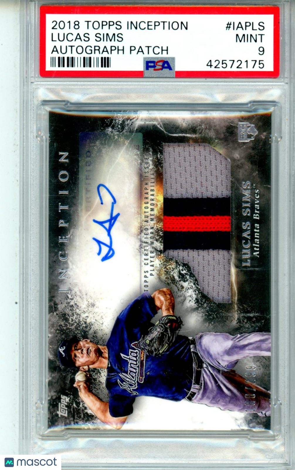 2018 Topps Inception Autograph Patch Lucas Sims /299 #IAPLS PSA 9 - Graded Sports Cards