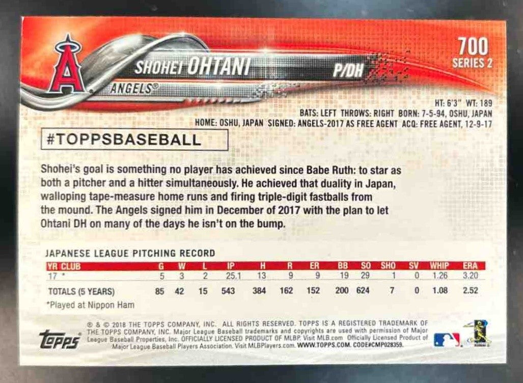 2018 Topps Shohei Ohtani #700 EX RC Los Angeles Angels - Sports Cards