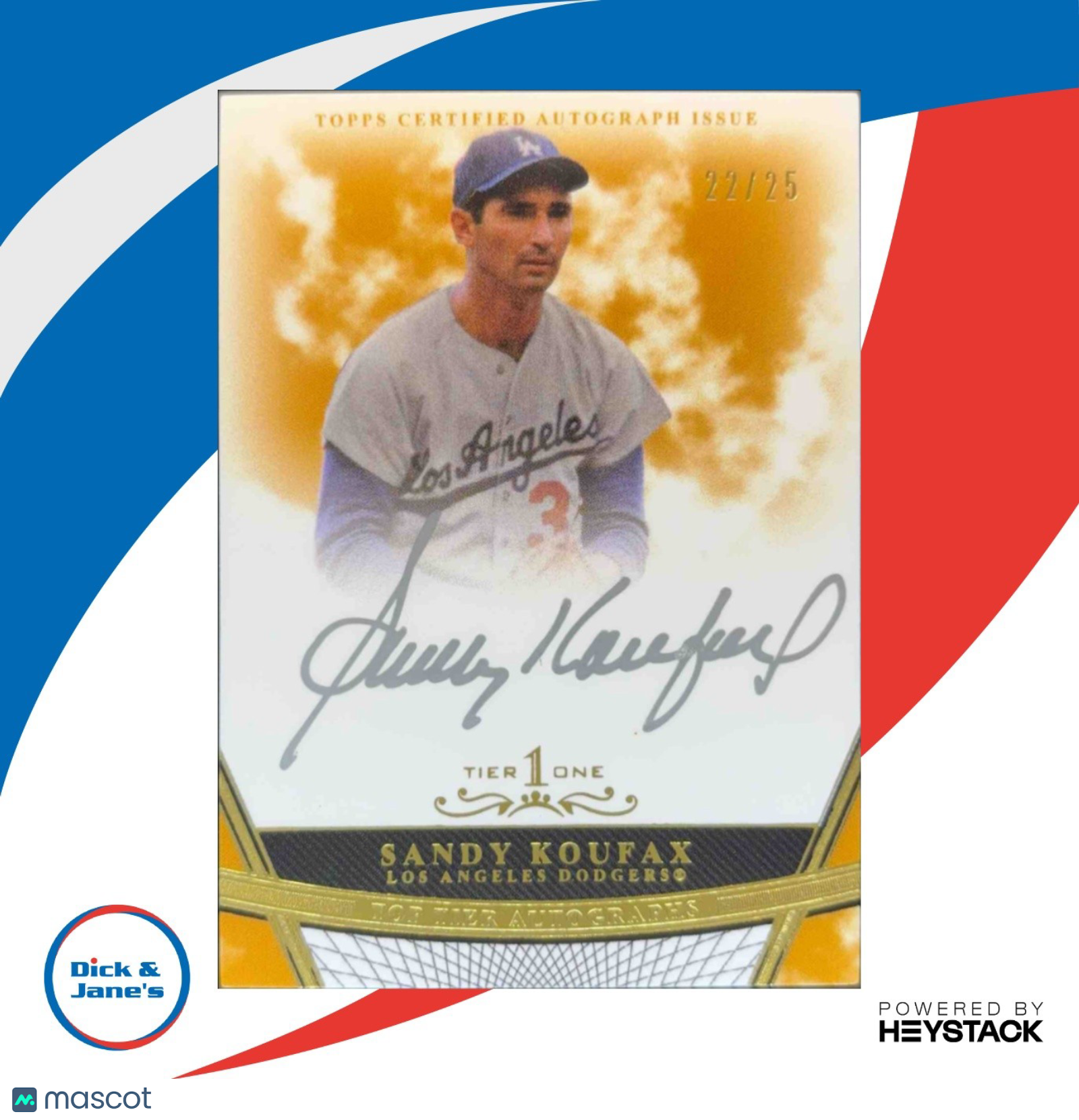 2018 Topps Tier One Sandy Koufax Auto Bronze Ink 22/25 #T1A-SK LA Dodgers - Sports Cards