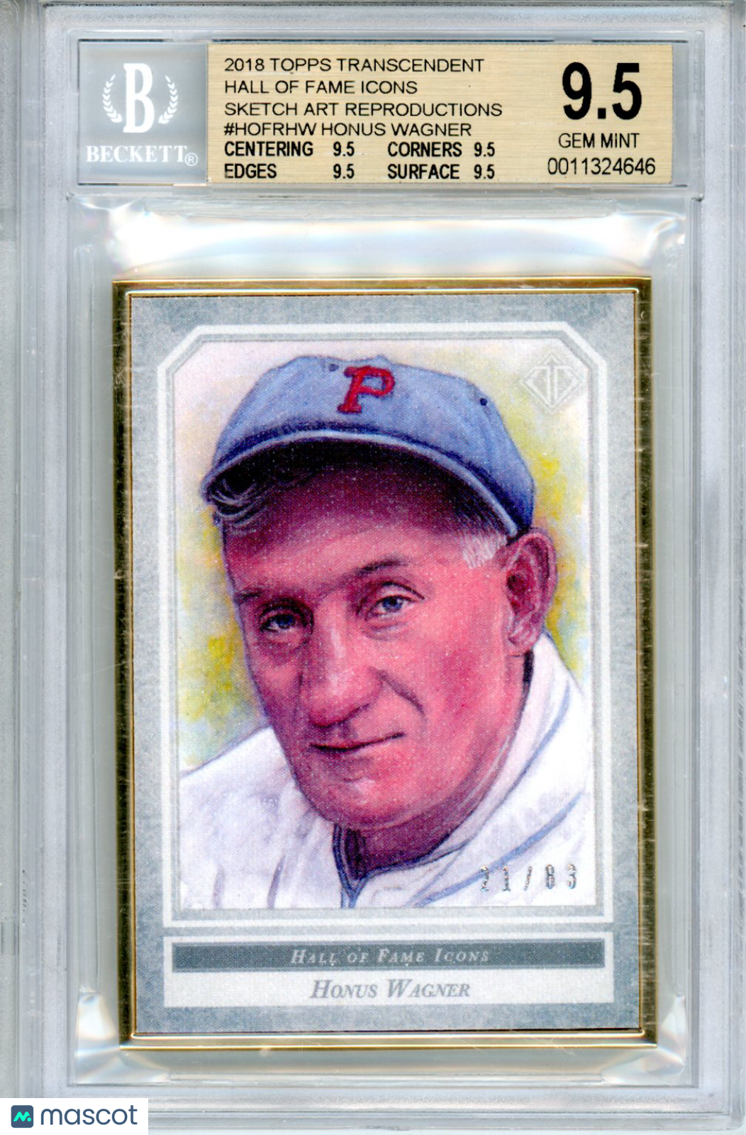 2018 Transcendent Hall of Fame Icons Sketch Art Honus Wagner BGS 9.5 /83 - Graded Sports Cards