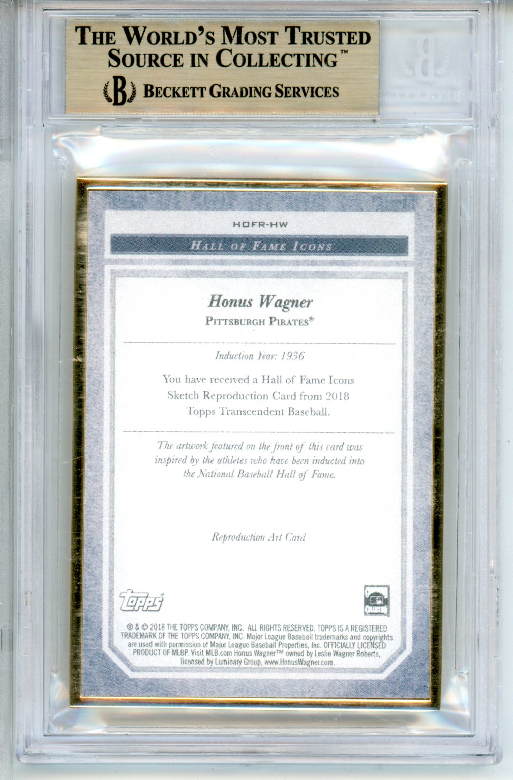 2018 Transcendent Hall of Fame Icons Sketch Art Honus Wagner BGS 9.5 /83 - Graded Sports Cards