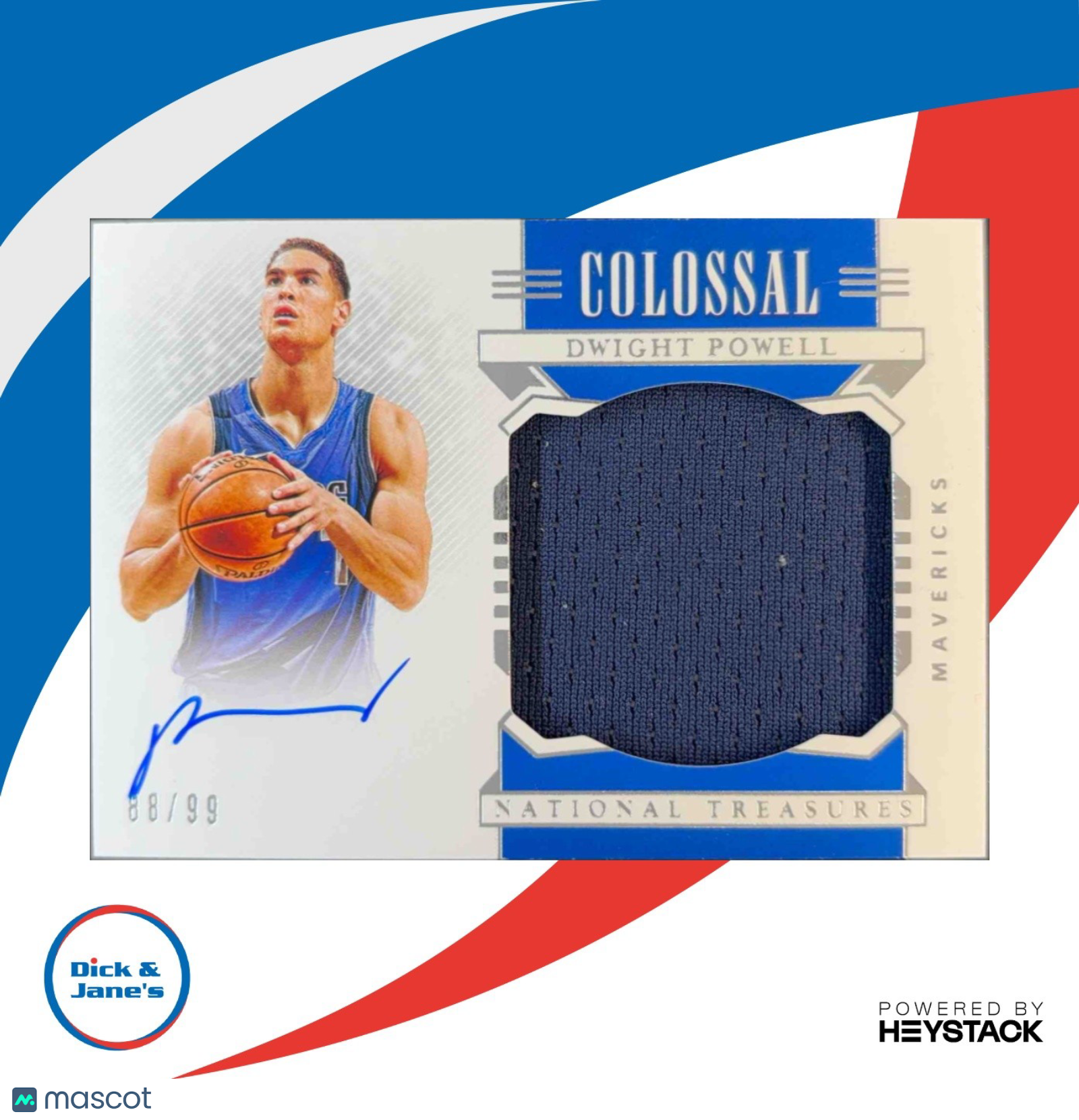 2019-20 National Treasures Dwight Powell Colossal Material Auto 88/99 Mavericks - Sports Cards