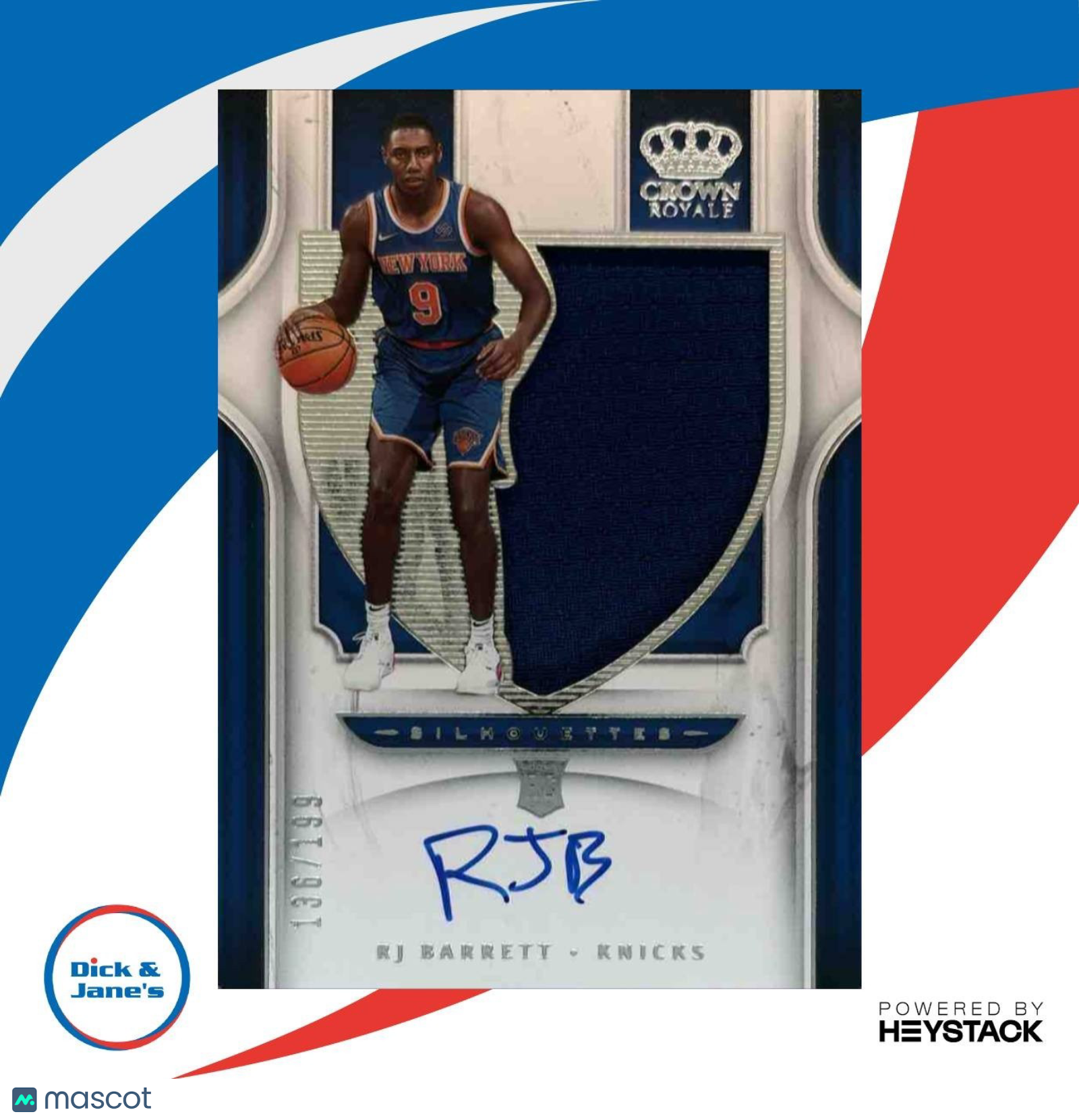 2019-20 Panini Crown Royale RJ Barrett 136/199 #140 RC Auto New York Knicks - Sports Cards