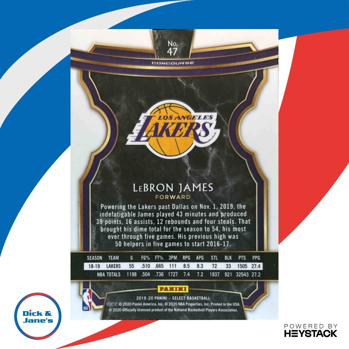 2019-20 Panini Select LeBron James #47 Concourse Los Angeles Lakers - Sports Cards