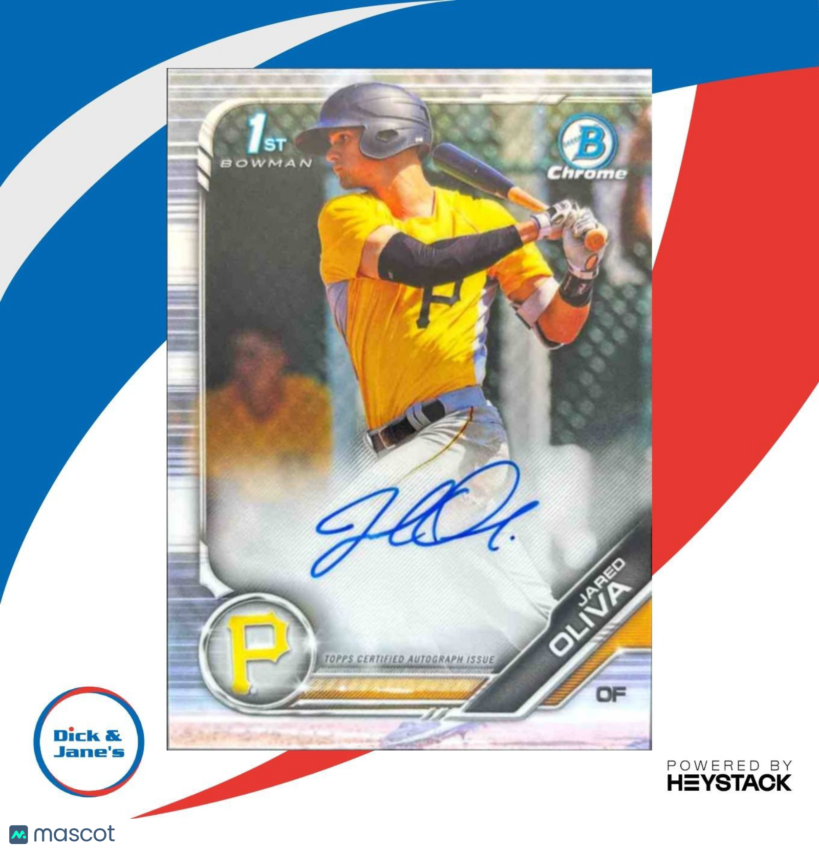 2019 Bowman Chrome Jared Oliva Auto #CPA-JO 1st Prospect Pittsburgh Pirates - Sports Cards