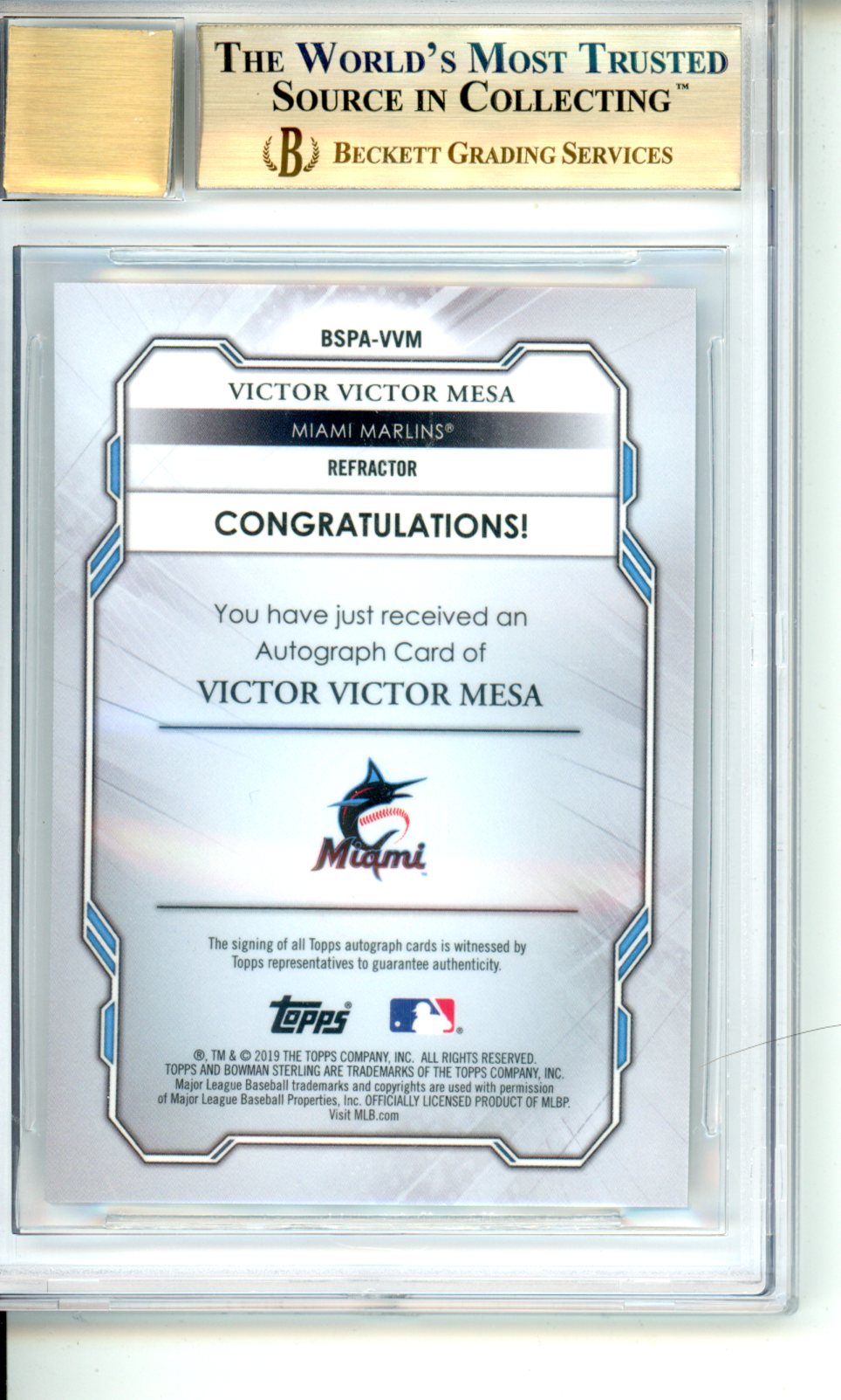 2019 Bowman Sterling Prospect Autographs Refractors V Victor Mesa BGS 9.5 GEM - Graded Sports Cards
