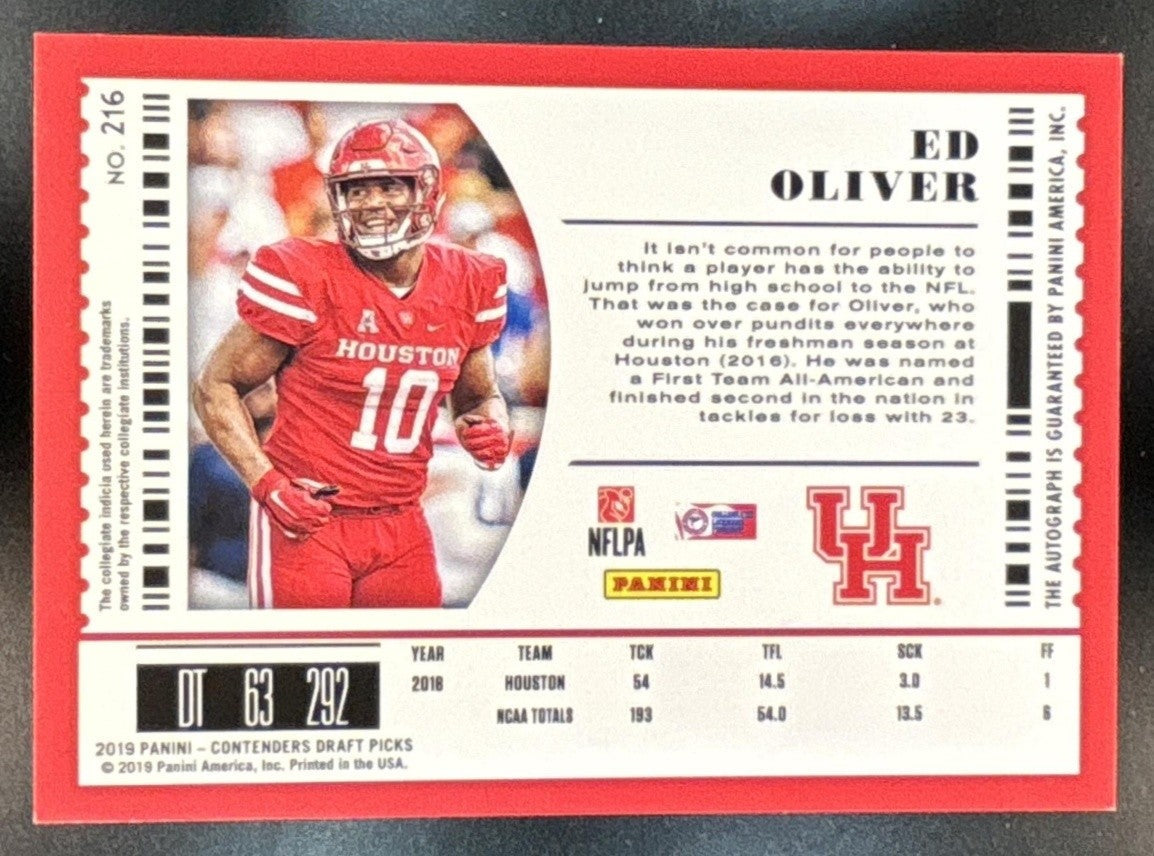 2019 Contenders Draft Picks Collegiate Ed Oliver Building Blocks /10 RC Auto - Sports Cards