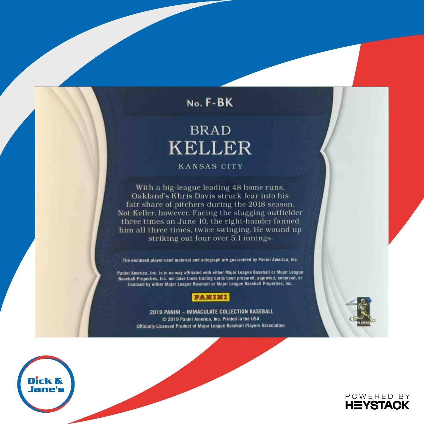 2019 Immaculate Collection Brad Keller Fives 35/99 MEM RC Kansas City Royals - Sports Cards