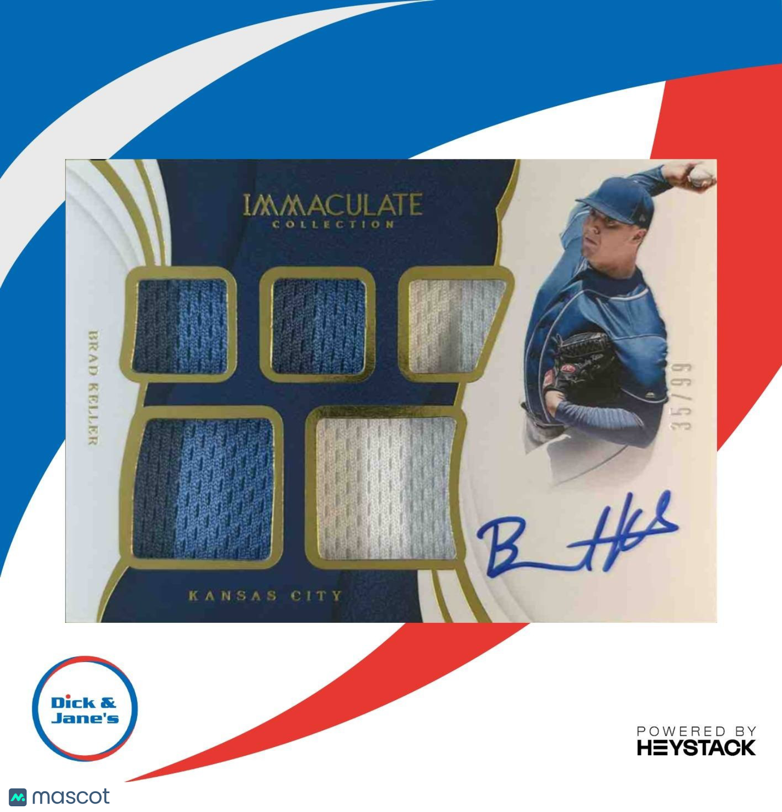 2019 Immaculate Collection Brad Keller Fives 35/99 MEM RC Kansas City Royals - Sports Cards