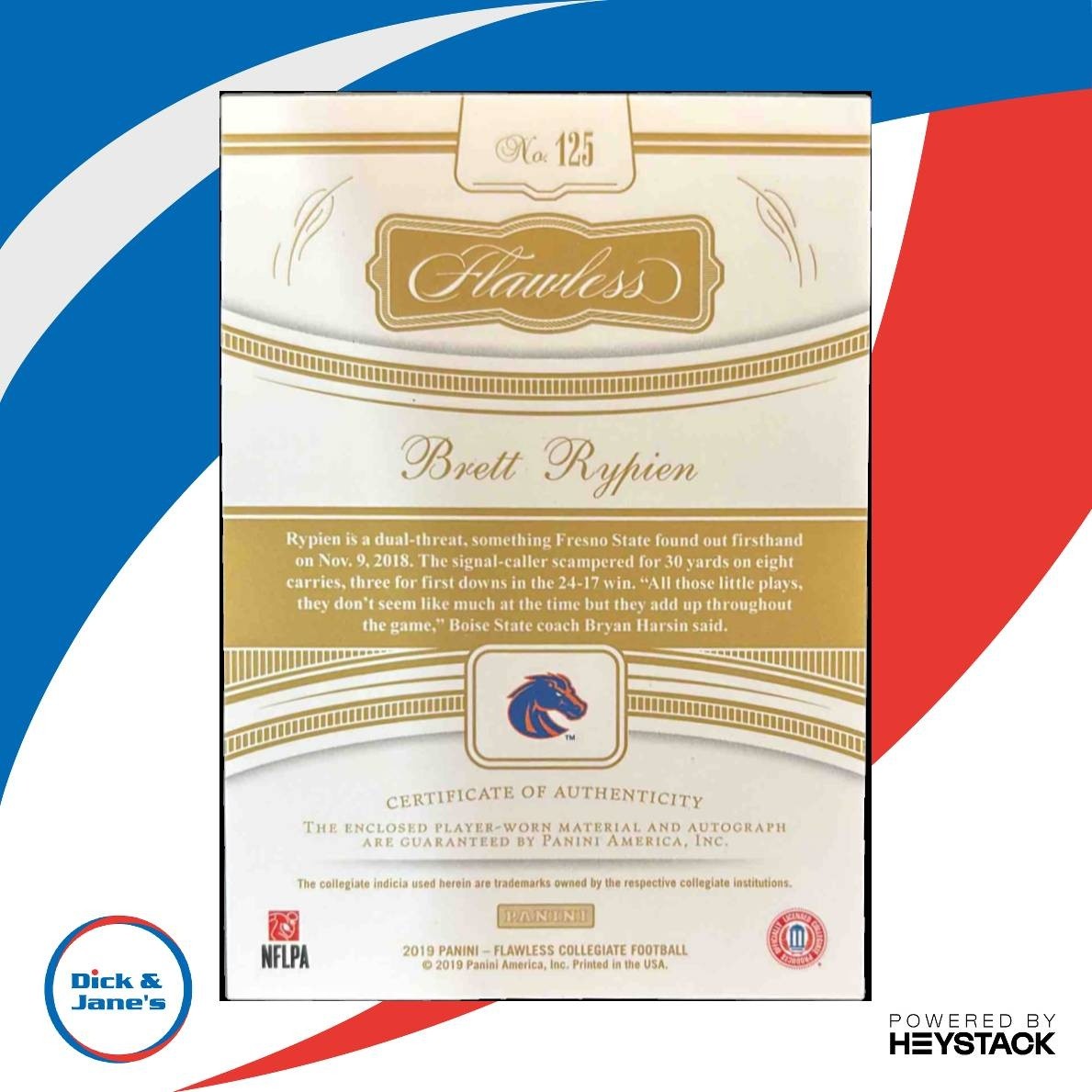 2019 Immaculate Collection College Brett Rypien Gold Patch Auto /25 Broncos - Sports Cards