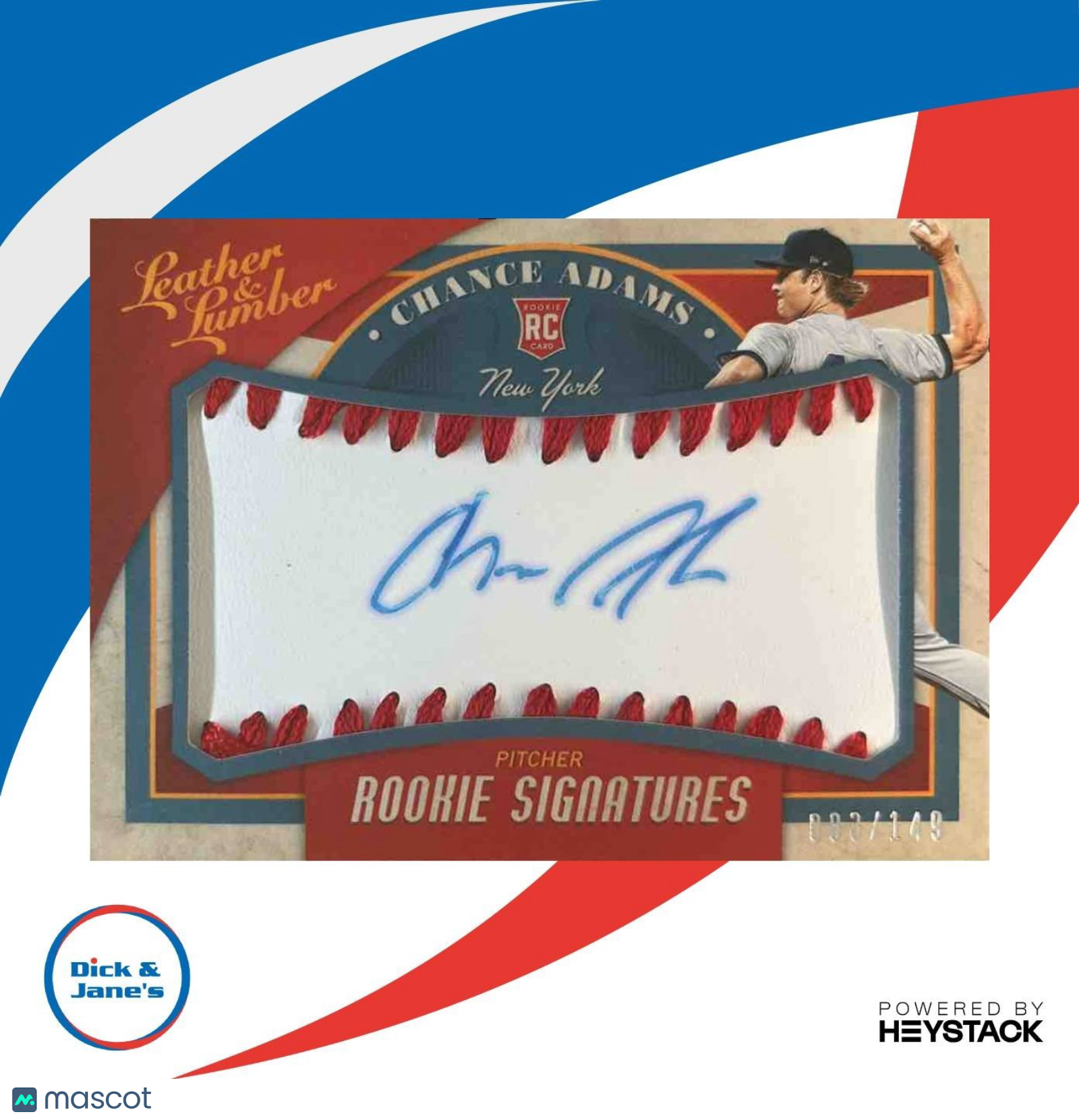 2019 Leather & Lumber Chance Adams Rookie Signatures /149 #130 RC Auto Yankees - Sports Cards