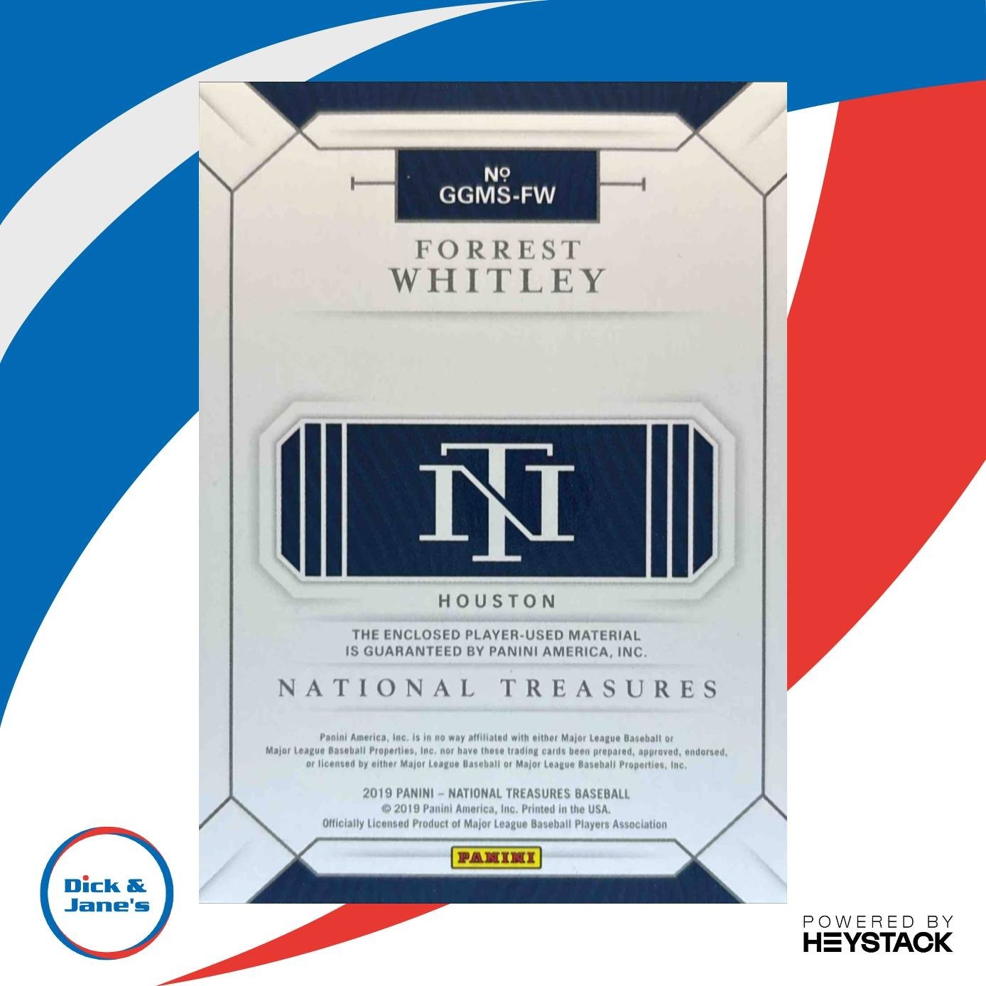 2019 National Treasures Forrest Whitley Game Material Eights Silver /10 Astros - Sports Cards