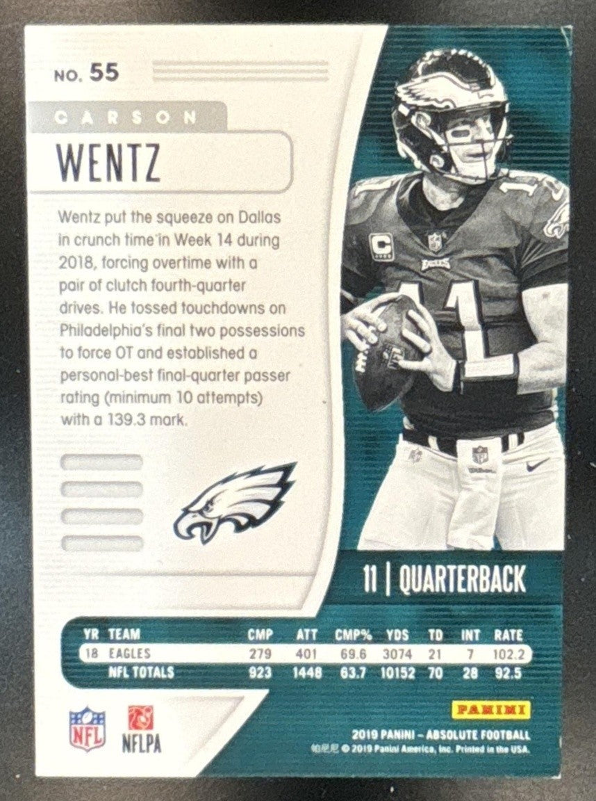 2019 Panini Absolute Carson Wentz Orange /75 #55 Philadelphia Eagles - Sports Cards