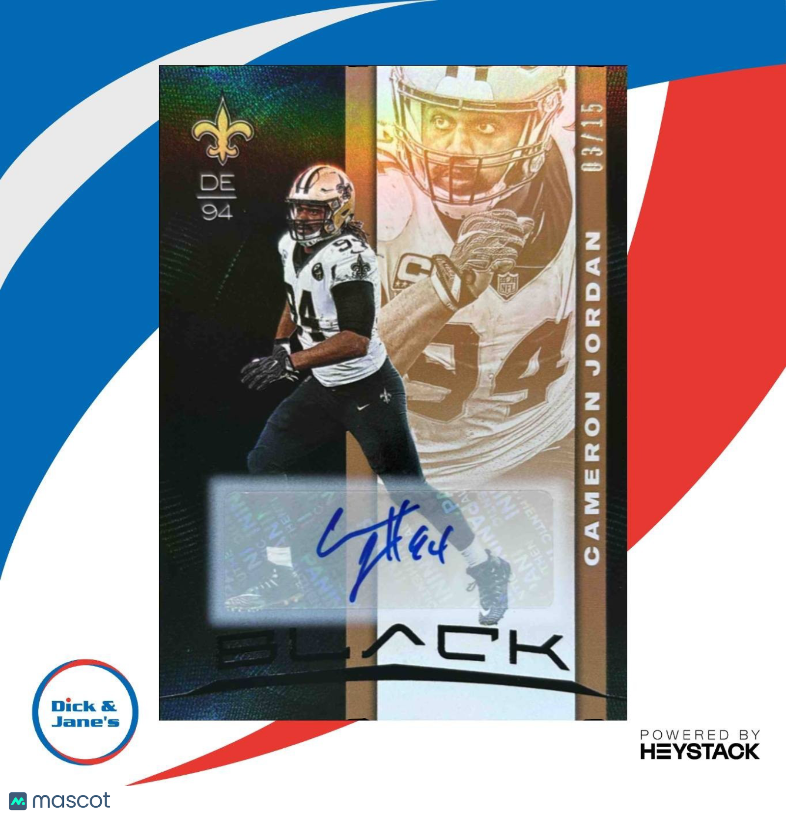 2019 Panini Black Cameron Jordan Auto Copper 3/15 #35 New Orleans Saints - Sports Cards