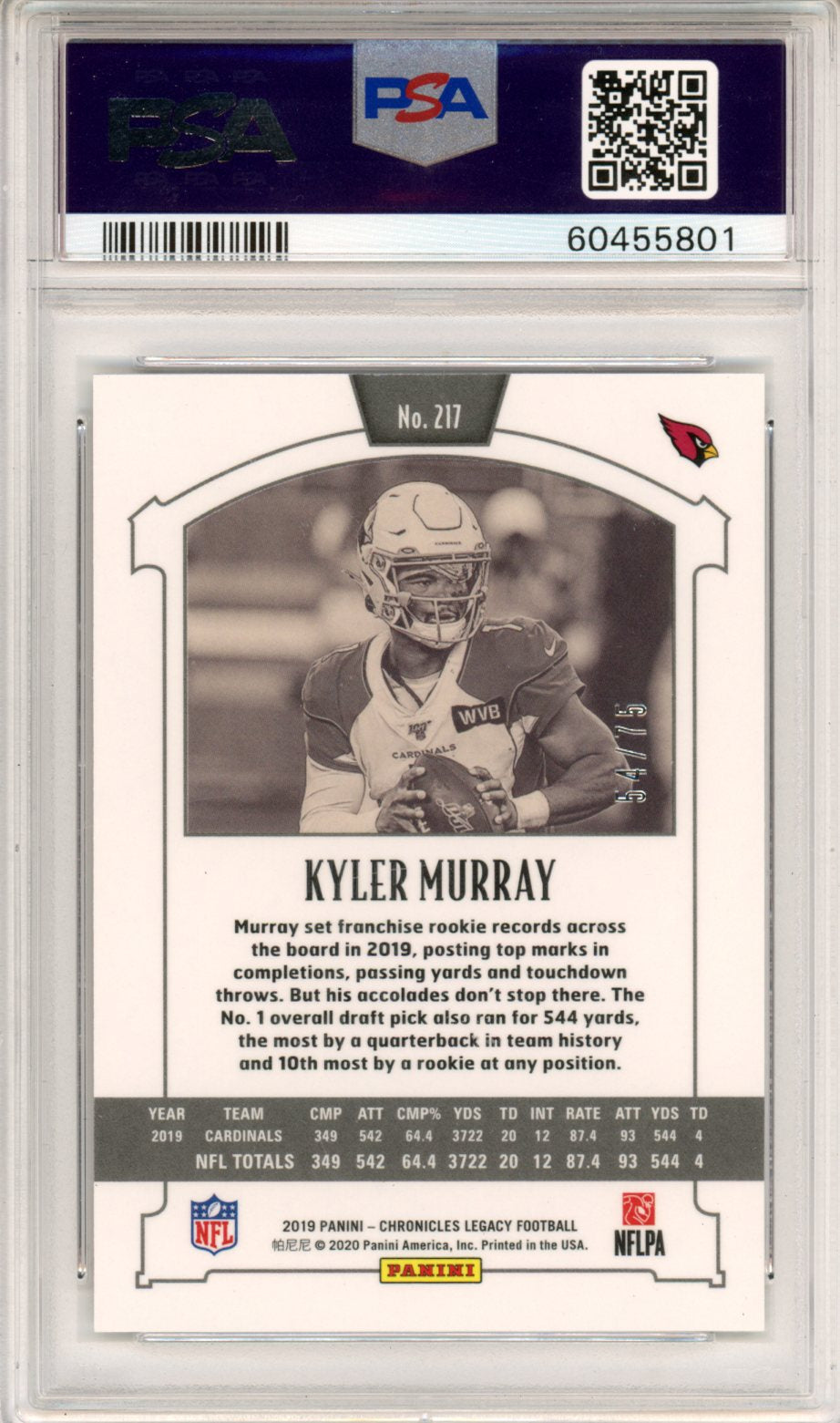 2019 Panini Chronicles Legacy Kyler Murray Orange #217 PSA 10 - Graded Sports Cards
