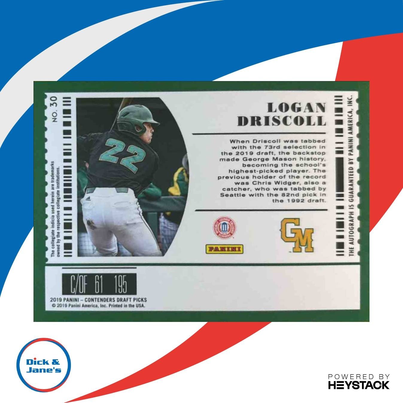 2019 Panini Contenders Draft Picks Collegiate Logan Driscoll Ticket Auto /23 #30 - Sports Cards