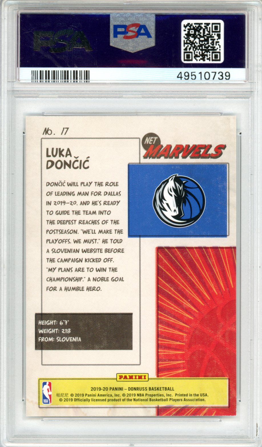 2019 Panini Donruss Net Marvels Luka Doncic #17 PSA 9 - Graded Sports Cards
