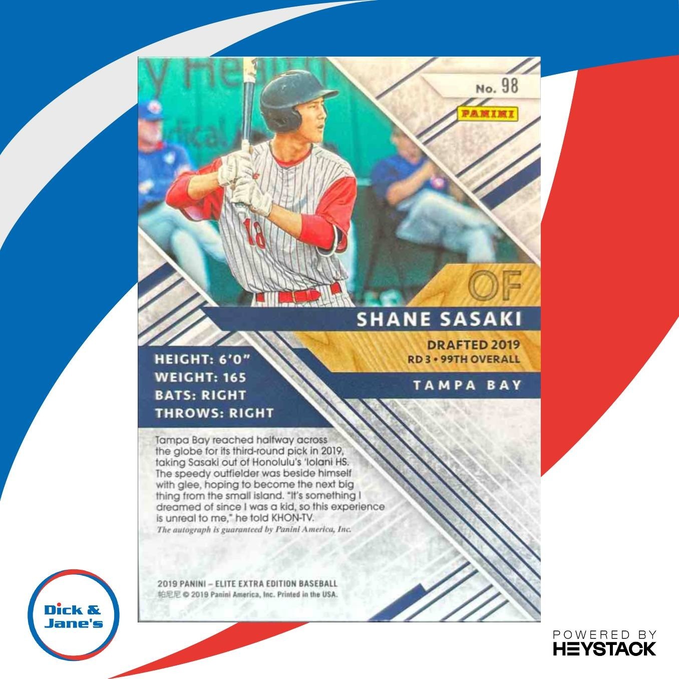2019 Panini Elite Extra Edition Shane Sasaki Auto #98 Tampa Bay Rays - Sports Cards