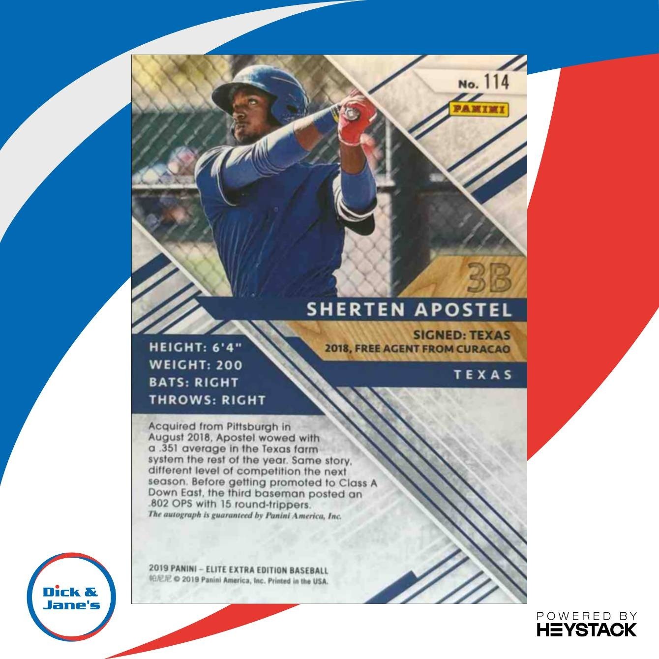 2019 Panini Elite Extra Edition Sherten Apostel Auto #114 Texas Rangers - Sports Cards