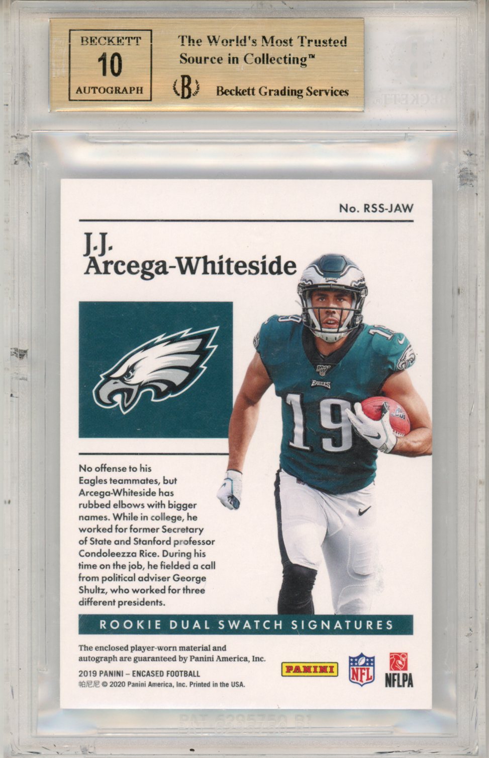 2019 Panini Encased Rookie Dual Swatch Signatures Gold JJ Arcega-Whiteside #11 BGS 9.5 - Graded Sports Cards