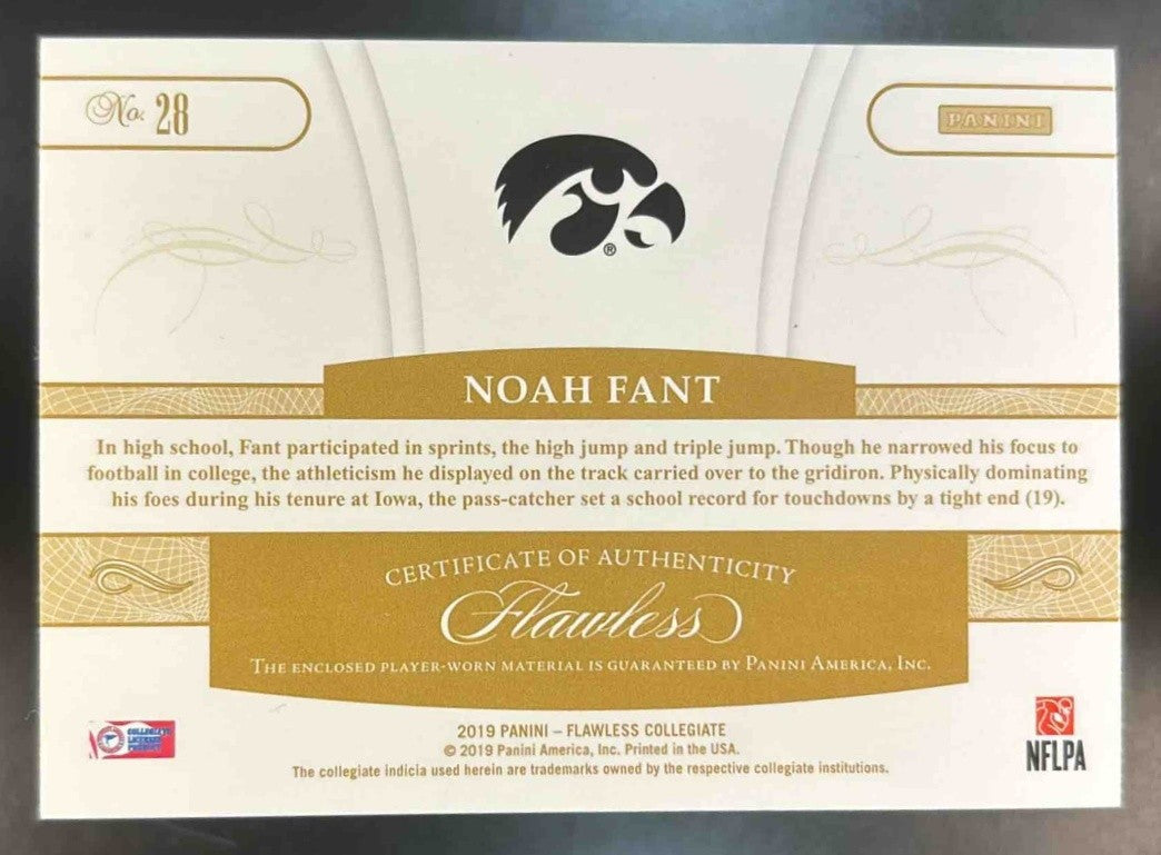 2019 Panini Flawless Collegiate Noah Fant Rookie Patche /25 #28 RC Iowa Hawkeyes - Sports Cards