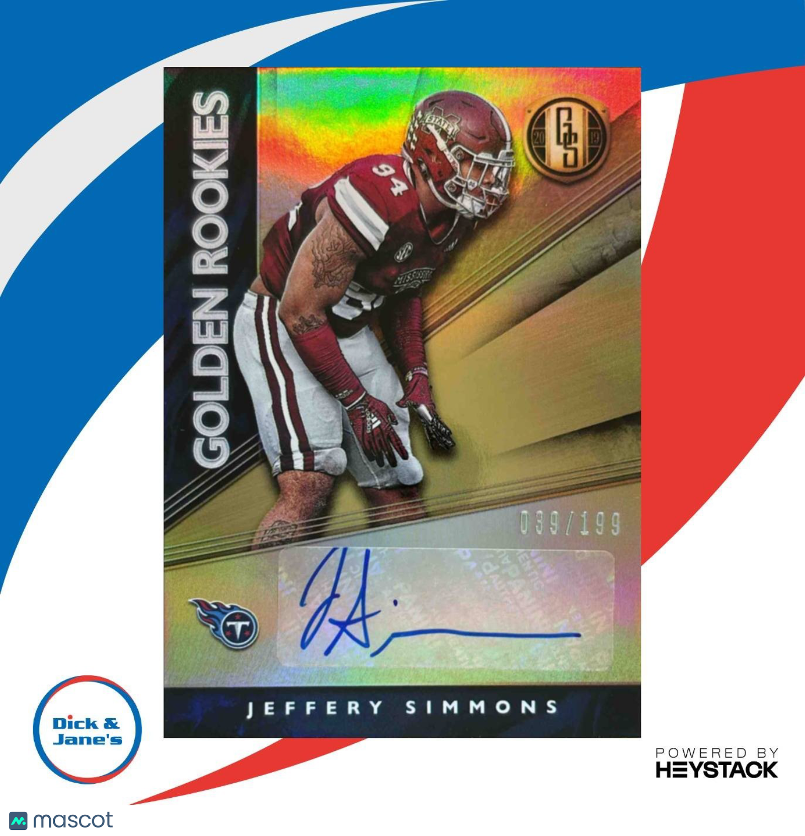 2019 Panini Gold Standard Jeffery Simmons Golden Rookies Auto /199 Titans - Sports Cards