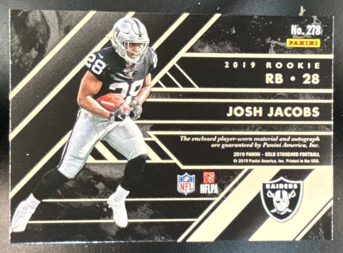 2019 Panini Gold Standard Josh Jacobs Triple Patch Auto /49 RC Oakland Raiders - Sports Cards
