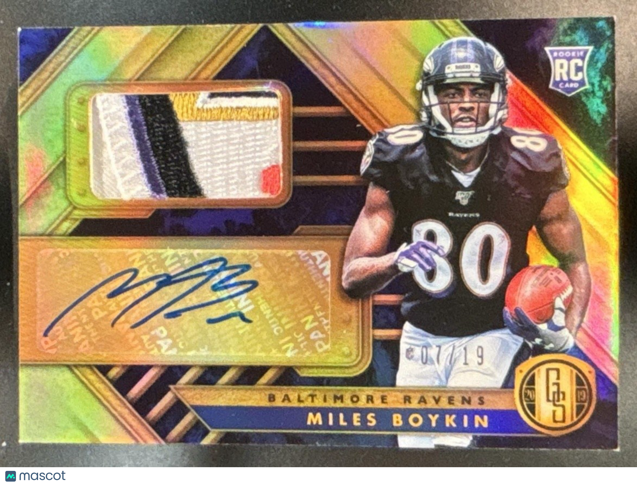 2019 Panini Gold Standard Miles Boykin Rookie Jersey Auto Patch /19 RC Ravens - Sports Cards