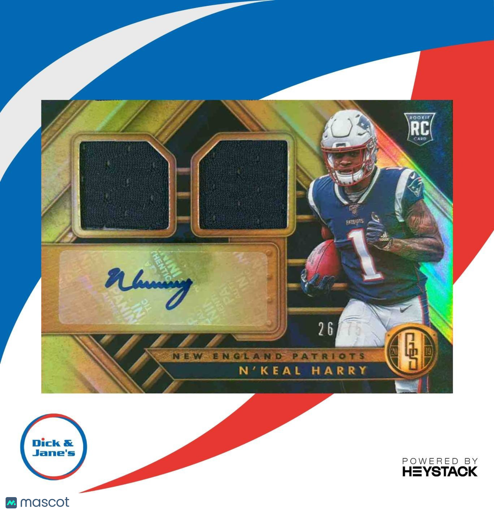 2019 Panini Gold Standard N Keal Harry 26/75 #259 RC Auto New England Patriots - Sports Cards