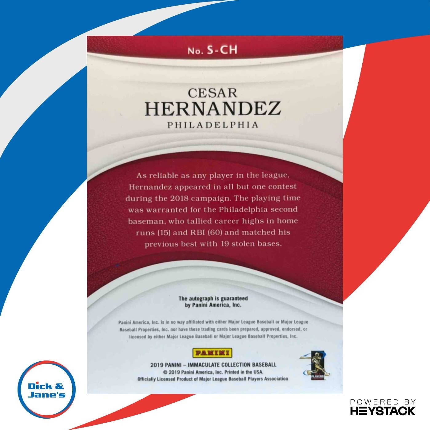 2019 Panini Immaculate Collection Cesar Hernandez Signatures /99 Phillies - Sports Cards