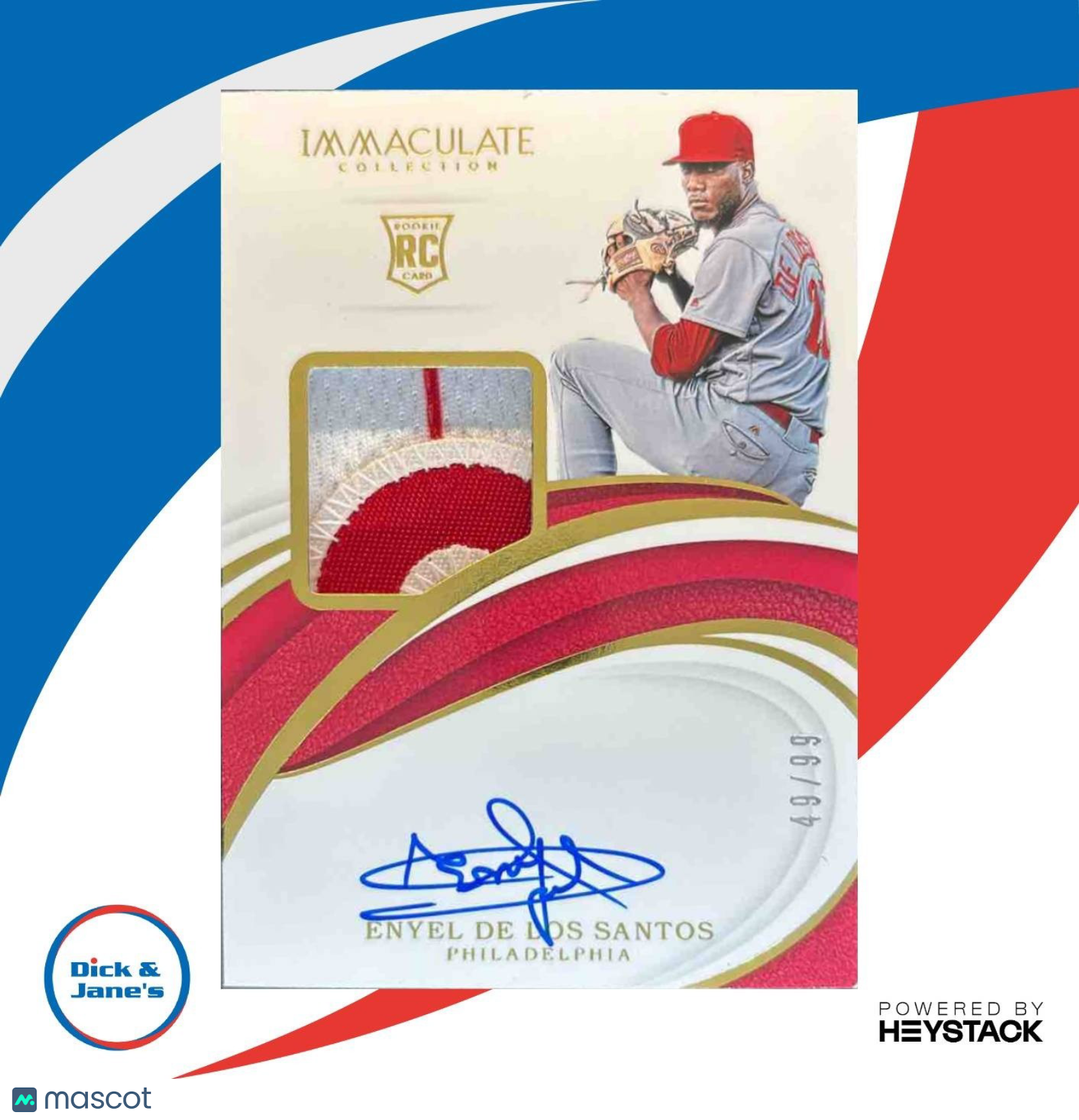 2019 Panini Immaculate Collection Enyel De Los Santos /99 #2 MEM Auto Phillies - Sports Cards
