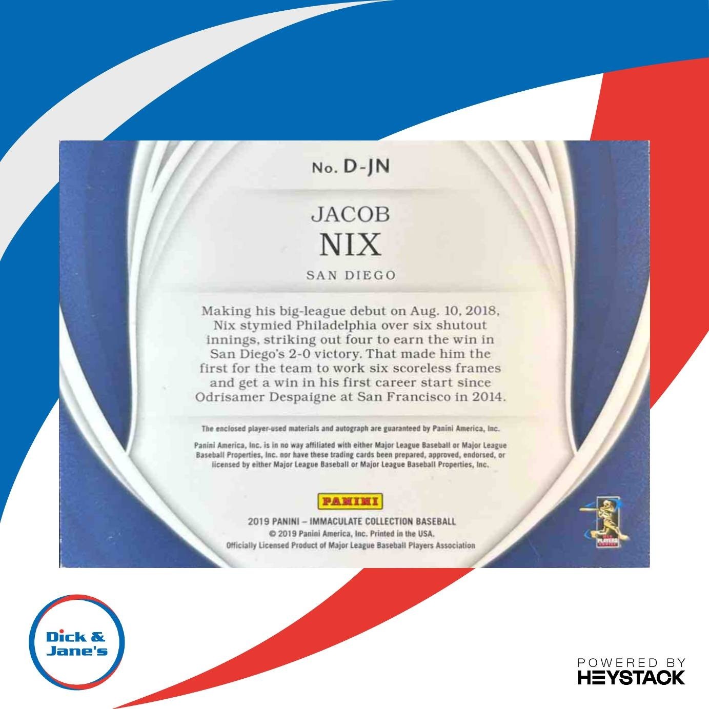 2019 Panini Immaculate Collection Jacob Nix Doubles /99 MEM RC Auto Padres - Sports Cards