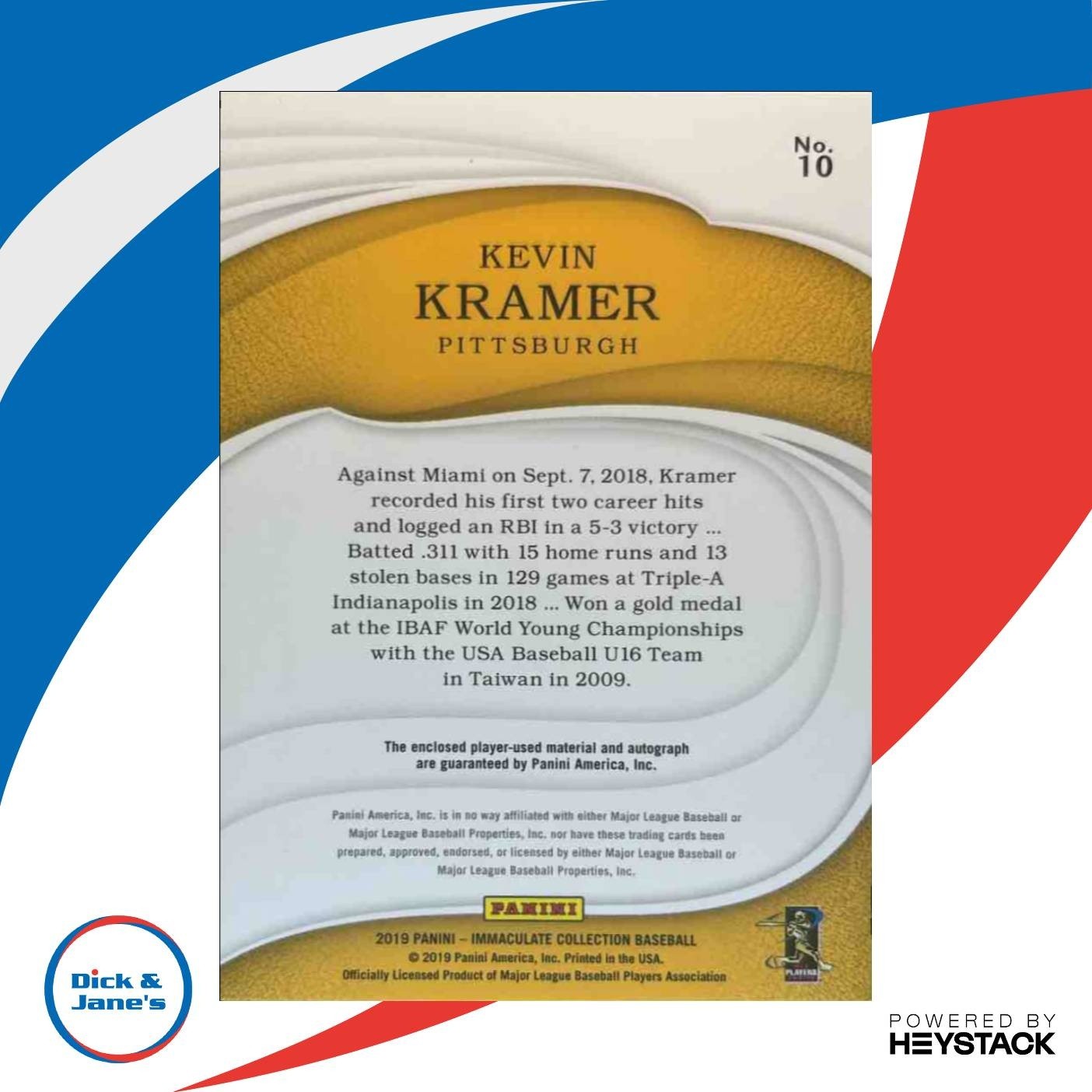 2019 Panini Immaculate Collection Kevin Kramer /99 #10 MEM Auto RC Pirates - Sports Cards