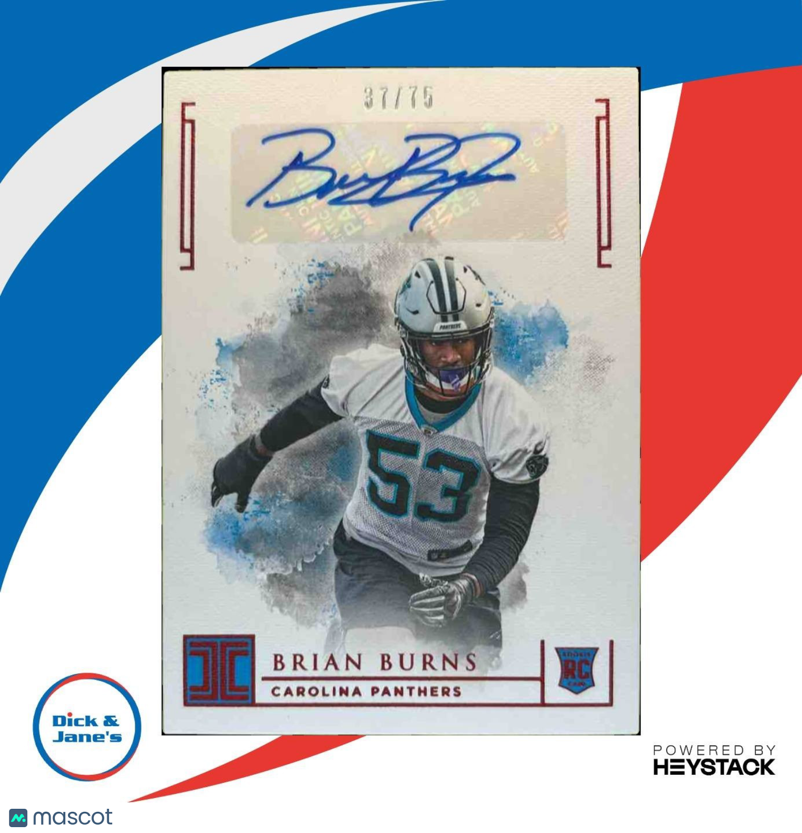 2019 Panini Impeccable Brian Burns Rookie Auto Red 37/75 #159 RC Panthers - Sports Cards
