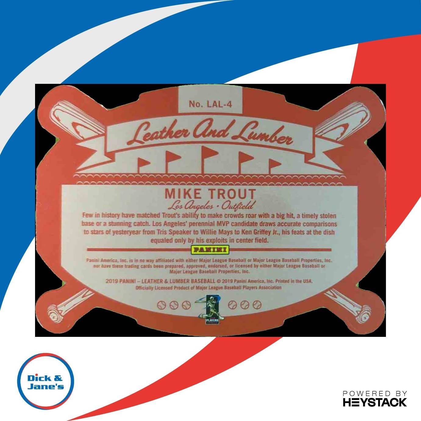 2019 Panini Leather & Lumber Mike Trout Holo Gold /10 Los Angeles Angels - Sports Cards