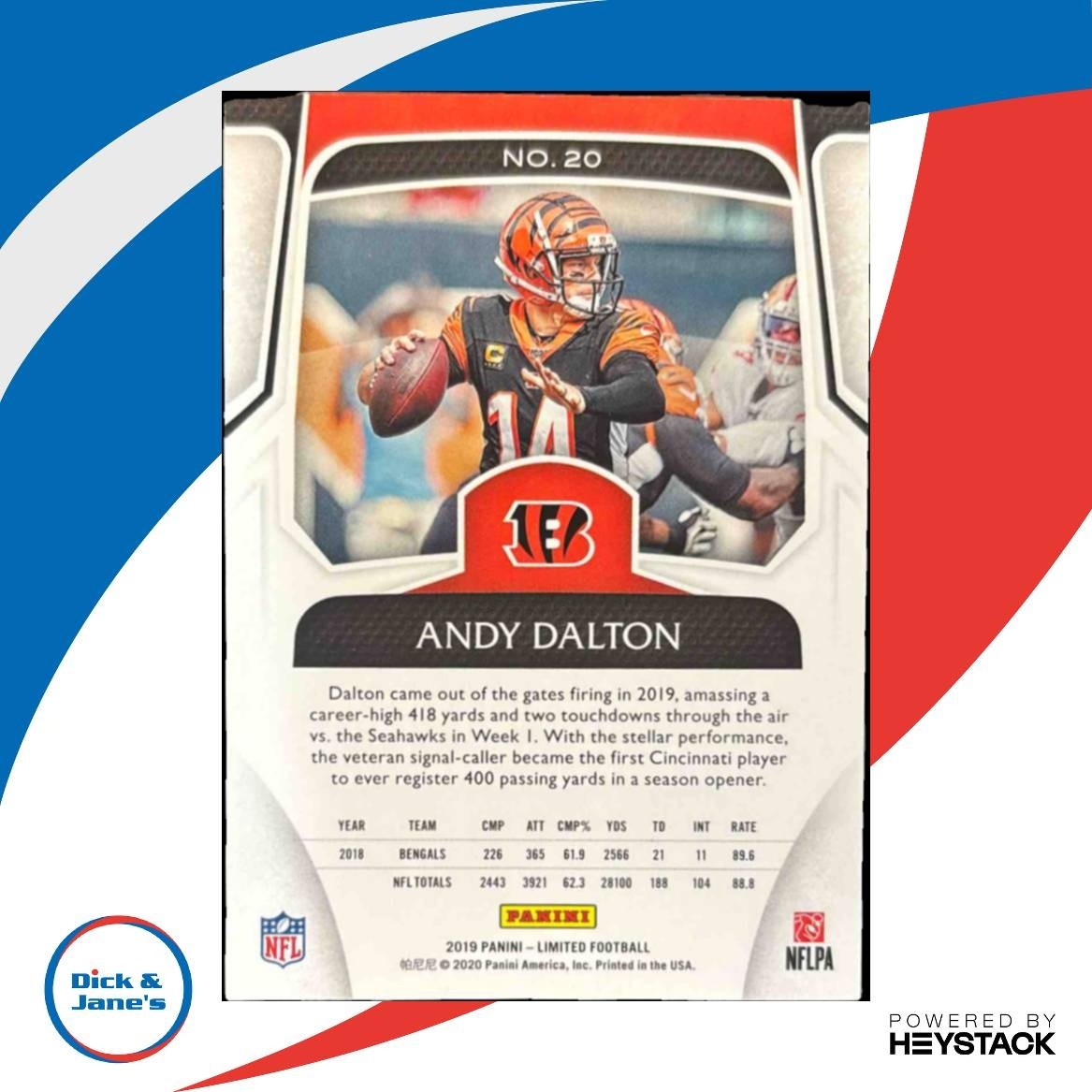 2019 Panini Limited Andy Dalton Bronze Spotlight 10/18 #20 Cincinnati Bengals - Sports Cards