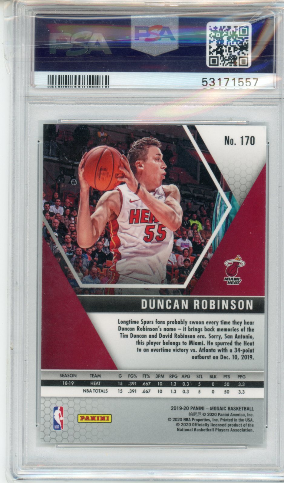 2019 Panini Mosaic Duncan Robinson #170 PSA 10 - Graded Sports Cards