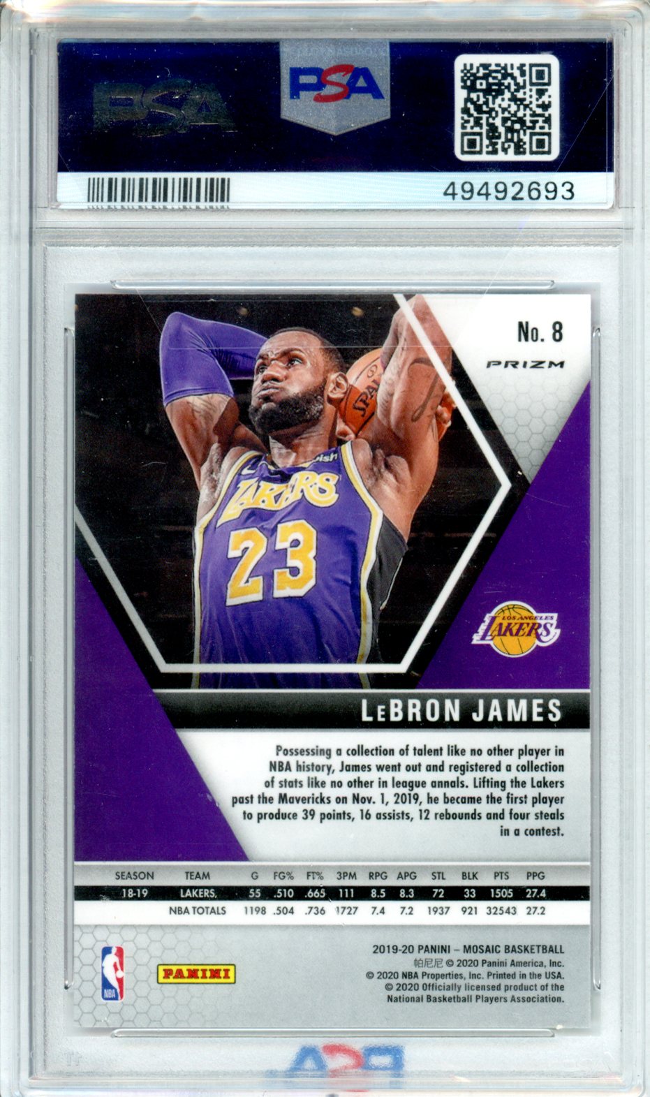 2019 Panini Mosaic LeBron James Pink Camo #8 PSA 10 GEM MINT Los Angeles Lakers - Graded Sports Cards