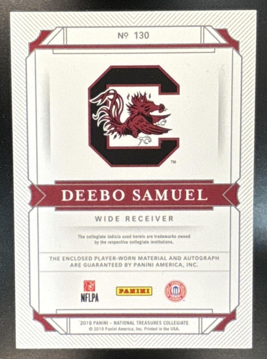 2019 Panini National Treasures Collegiate Deebo Samuel Patch Auto /99 RC - Sports Cards