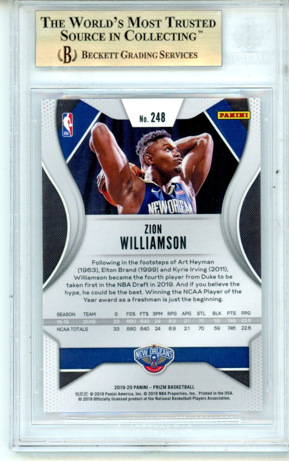 2019 Panini Prizm Zion Williamson Rookie #248 BGS 9.5 GEM MINT 10 - Graded Sports Cards